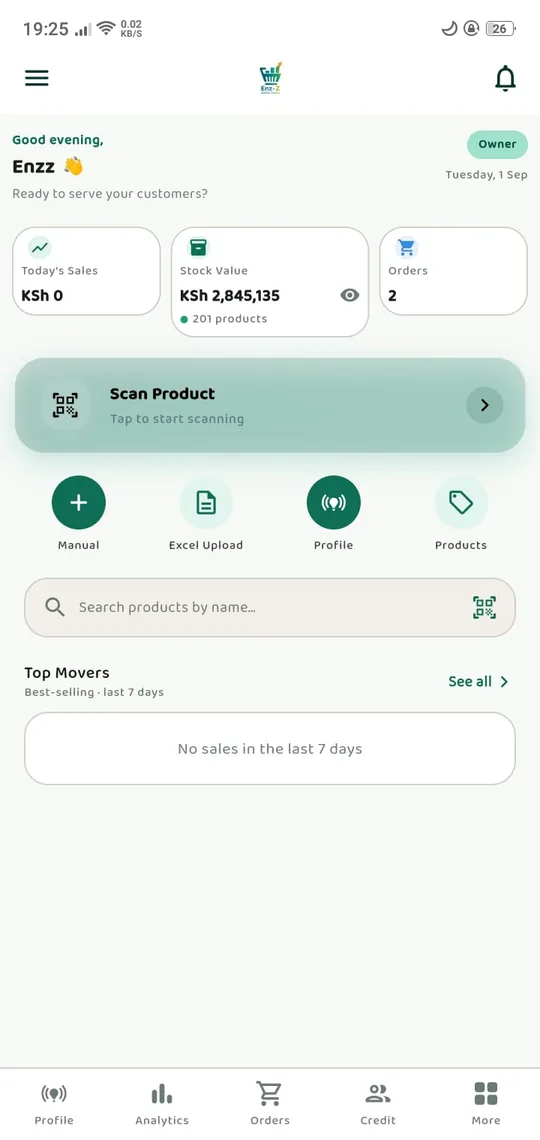 The Biashara Android app home screen